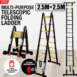 16.4ft Portable Heavy Duty Multi-Purpose Aluminium Telescopic Ladder Black