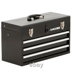 20 In. 3-Drawer Small Metal Portable Tool Box With Drawers And Tray Heavy Duty