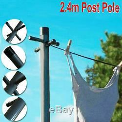 2.4 m Galvanized Clothes Washing Line Post Pole Support With Socket Heavy Duty