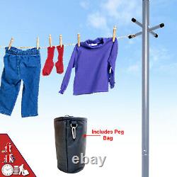 2.4m Galvanised Steel Clothes Washing Line Post Support Pole with Socket + Peg Bag