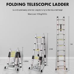 2.5 5M Aluminium Ladder Telescopic Heavy Duty Multi-Purpose Folding Extendable