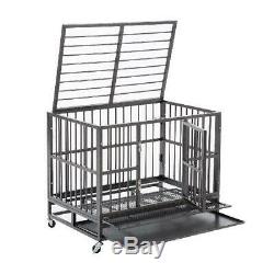 37 Heavy Duty Dog Cage Crate Kennel Metal Pet Playpen Portable with Tray Silver