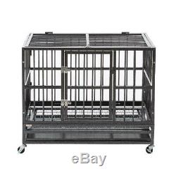 37 Heavy Duty Dog Cage Crate Kennel Metal Pet Playpen Portable with Tray Silver