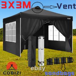 3Mx3M Gazebo Marquee Strong Waterproof Heavy Duty Garden Patio Party Tent BLACK
