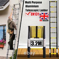 3.2m Portable Heavy Duty Aluminium Telescopic Ladder Extendable Office Home DIY