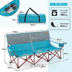 3 Person Folding Camping Chair Heavy-Duty Camp Couch Portable Beach Chair