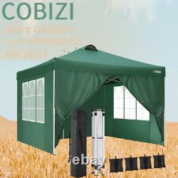 3x3M Gazebo Pop-up Heavy Duty Waterproof Marquee Garden Tent withSides& 4 Sandbags