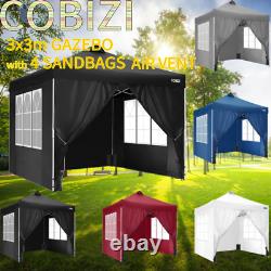 3x3m Gazebo Heavy Duty Waterproof Tent Pop up Folding Marquee withSides & Sandbags