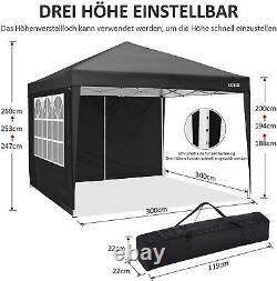 3x3m Pop up Gazebo Tent Commercial Instant Shelter Waterproof with 4Sides Black