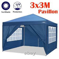 3x3m Pop up Gazebo Tent Commercial Waterproof Garden Party Tent With 4 Sides Blue