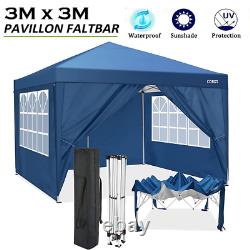 3x3m Waterproof Pop Up Gazebo Garden Wedding Party Market Canopy Blue Tent Shade