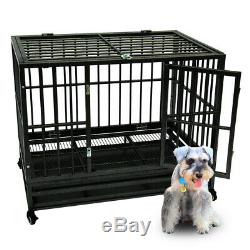 42 Heavy Duty Dog Cage Crate Kennel Metal Pet Playpen Portable withTray & Wheels