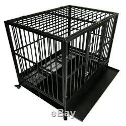 42 Heavy Duty Dog Cage Crate Kennel Metal Pet Playpen Portable withTray & Wheels