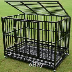 48 Metal Pet Dog Cage Crate Kennel Heavy Duty Black Tray Wheels Folding Portabl