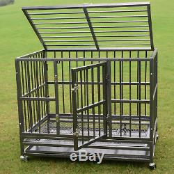 48 Metal Pet Dog Cage Crate Kennel Heavy Duty Tray Wheels Folding Portable New