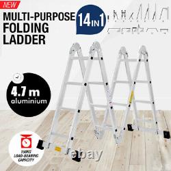 4.7M/15.4Ft Heavy Duty Aluminum Multi Purpose Folding Step Ladder 14 IN 1