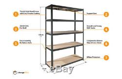 4 x 5Tier WIDE EXTRA Heavy-Duty Garage Shelving Unit Shed Storage Racking Shelf