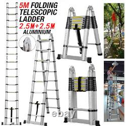 5M Heavy Duty Multi-Purpose Aluminium Telescopic Folding Ladder Extendable EN131
