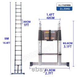 5M Portable Heavy Duty Multi-Purpose (2.5M+2.5M) Telescopic Ladder Extendable UK