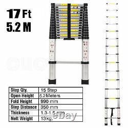 5.2M Portable Heavy Duty Aluminium Telescopic Ladder Extendable 17ft Loft Ladder