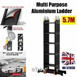 5.7M Heavy Duty Multi-Purpose Folding Aluminium Telescopic Ladder Extendable UK