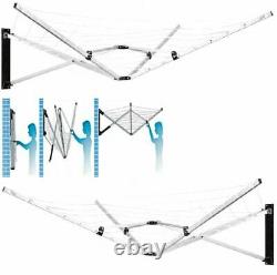 5 Arm Aluminium 26M Deluxe Wall Mounted Rotary Airer Clothes Line Dryer Washing