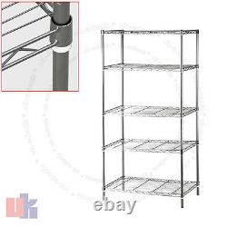5 Tier Chrome Heavy Duty Steel Kitchen Garage Storage Shelving Shelf Rack UKED