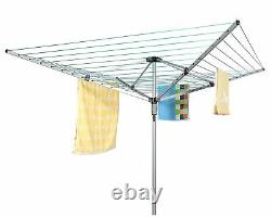 60M 4 Arm Steel Rotary Airer Clothes Dryer Laundry Washing Line Ground socket ES