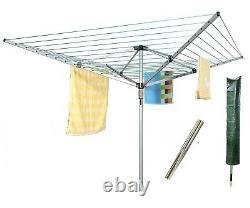 60M 4 Arm Steel Rotary Airer Clothes Dryer Laundry Washing Line Ground socket ES