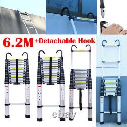 6.2M Extendable Portable Heavy Duty Aluminium Telescopic Ladder 20.3ft with Hook