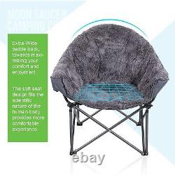 ALPHA CAMP Oversize Comfy Plush Moon Saucer Chair with Carry Bag 158 KGS Grey