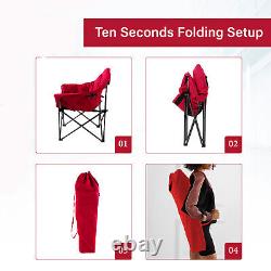 ALPHA CAMP Oversized Folding Camping Moon Round Chair Seat Carry Bag Solid Red