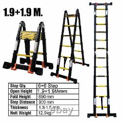 Black Portable Heavy Duty Aluminium Folding Telescopic Ladder Step Extendable