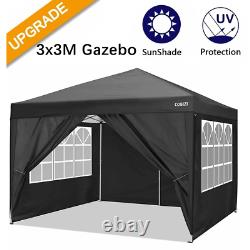 Black Waterproof 3x3m Heavy Duty Gazebo Marquee Garden Awning Party Tent Canopy