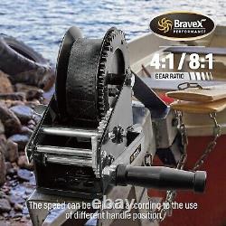 Bravex Boat Trailer Winch 3500lbs with 33ft Strap, Heavy Duty Hook Portable Han