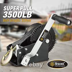 Bravex Boat Trailer Winch 3500lbs with 33ft Strap, Heavy Duty Hook Portable Hand