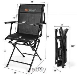Camping Chair Swivel Folding Portable Foldable With Armrest Hunting Seat Black