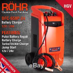 Car Battery Charger Heavy Duty 12V & 24V Trickle / Fast, Vehicle Motorbike, ROHR