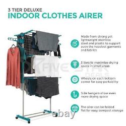 Clothes Airer 3 Tier Laundry Dryer Concertina Indoor Outdoor Patio Deluxe Rack