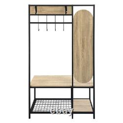 Coat Rack Stand with Shoe Storage Bench 8 Hooks with Mirror for Entryway Hallway