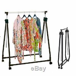 Collapsible Adjustable Garment Rack Coat Hanging Rail Clothes Stand with Wheels