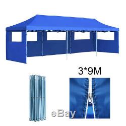 Folding Pop-up Gazebo Wedding Party Tent with 5 Sidewalls 3x9m Marquee Canopy Blue