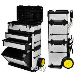 Heavy Duty 3-Part Portable Rolling Tool Box Trolley Storage Chest with 2 Wheels