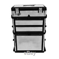 Heavy Duty 3-Part Portable Rolling Tool Box Trolley Storage Chest with 2 Wheels
