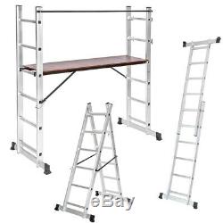 Heavy Duty 3 in 1 Working Ladder Step Scaffold Tower Platform Aluminium EN131
