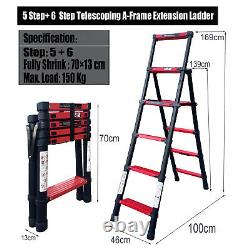 Heavy Duty A-frame Folding Step Telescopic Ladder Extendable 4+5/5+6 Steps
