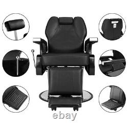 Heavy Duty Barber Chair Hydraulic Recline Hair Salon 360° Swivel Leather Chair