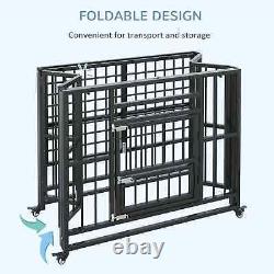 Heavy Duty Dog Crate Foldable Pet Cage Steel Kennel Durable Portable Wheel Black