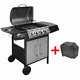 Heavy-duty Gas Barbecue Grill Bbq 4+1 Cooking Zone With Cabinet Black And Silver