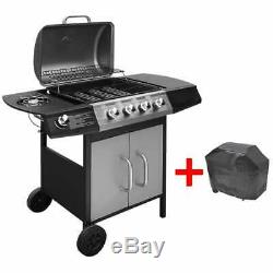 Heavy-Duty Gas Barbecue Grill BBQ 4+1 Cooking Zone with Cabinet Black And Silver